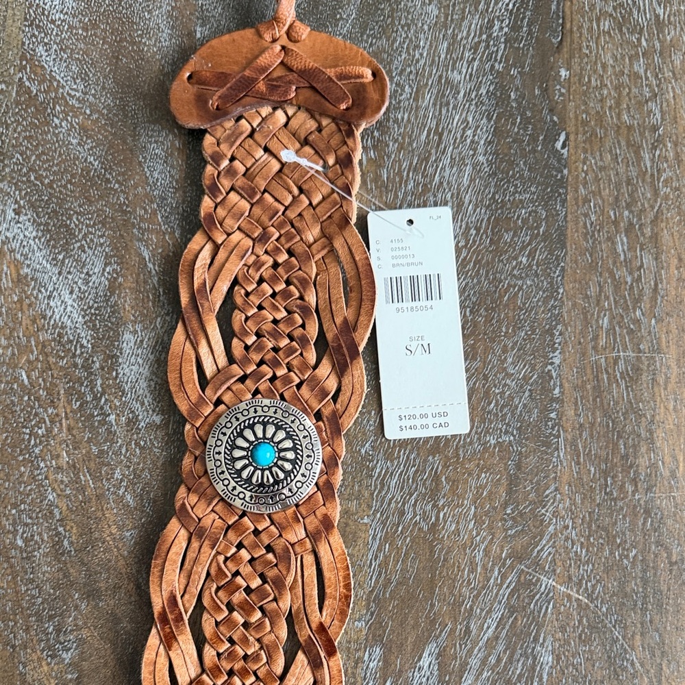 NWT-Anthropologie Woven Leather Belt with Turquoise accents